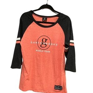 Like New Garth Brooks World Tour Peach Baseball Tee Shirt Size Medium 3/4 sleeve